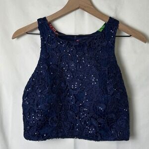 Sequin Hearts Navy Lace Sequin Crop Tank Top Size 8/9 Party Whimsigoth Rave